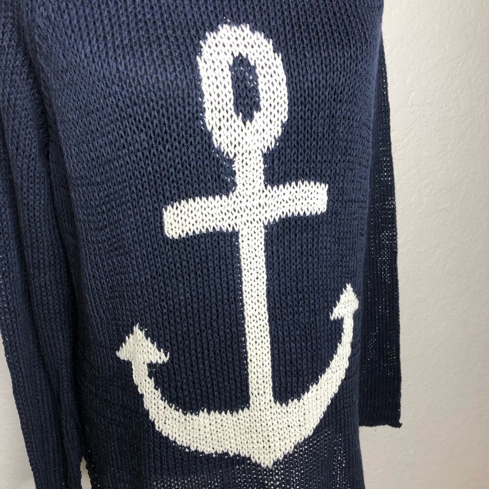 Wooden Ships navy white anchor nautical open knit sweater size Medium / Large ML - Picture 7 of 13
